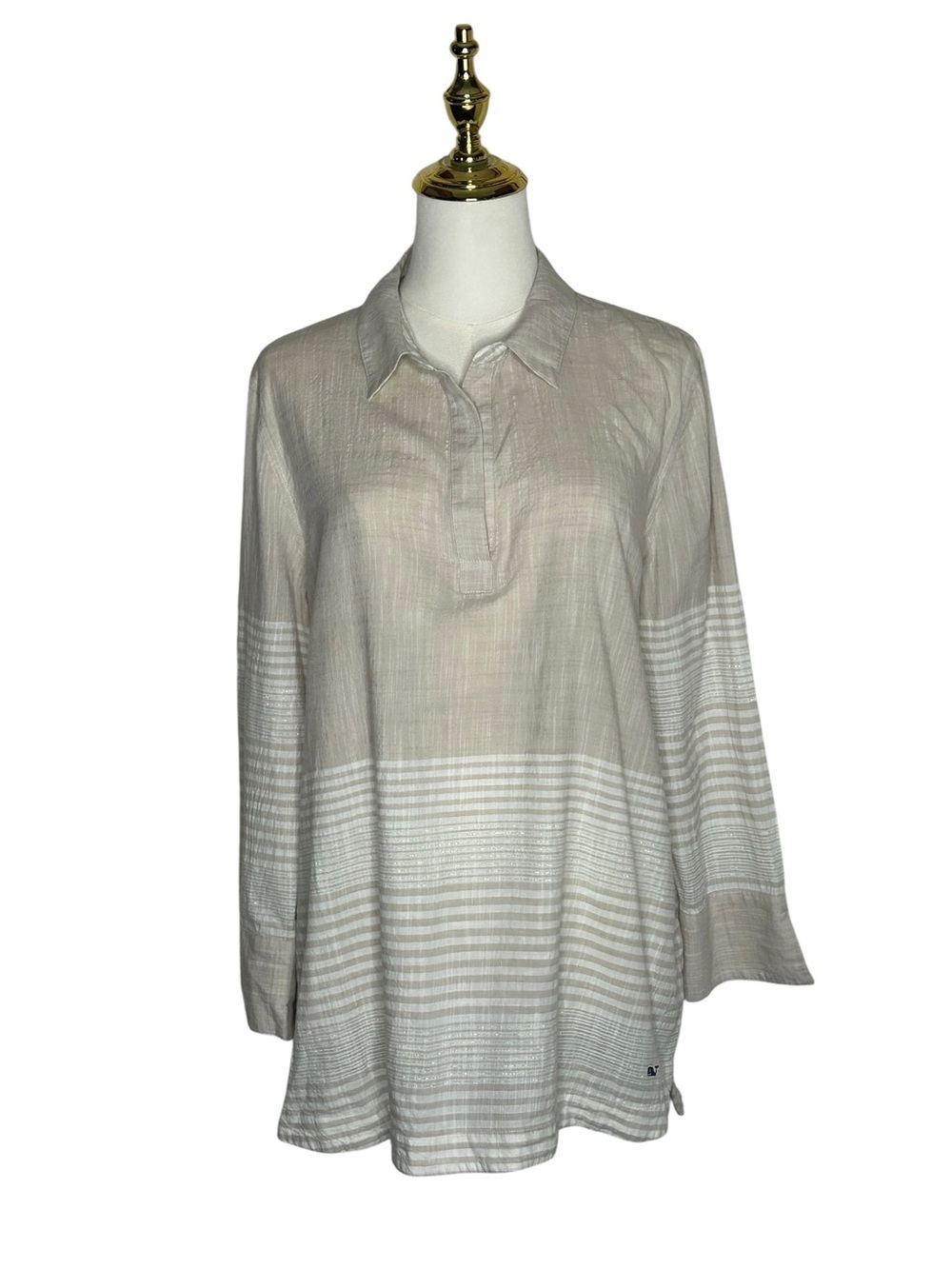 Vineyard Vines Popover Relaxed Fit Striped Tunic Top Coastal Grandma Sz L Preppy